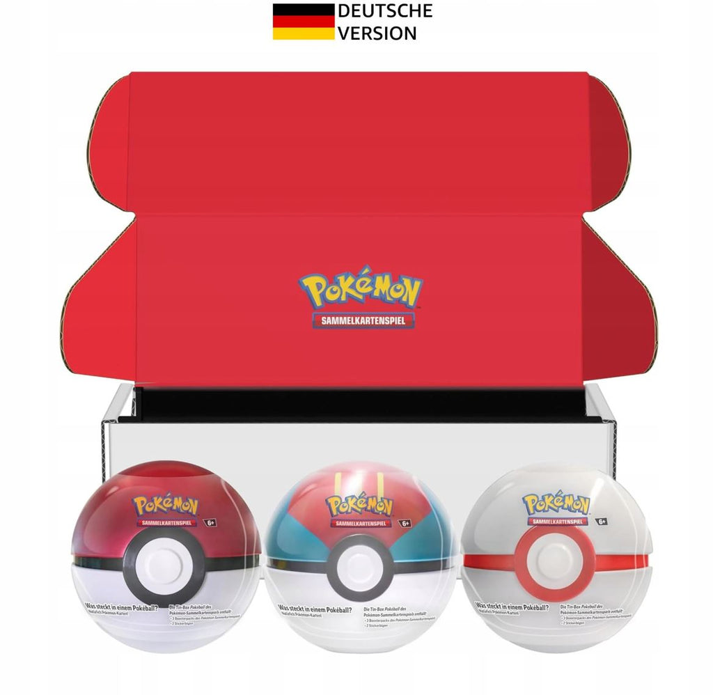 Pokemon Sammelkartenspiel: 3 Tin-Box 2023 Bundle Pokéball – Köderball, Superball & Hyperball