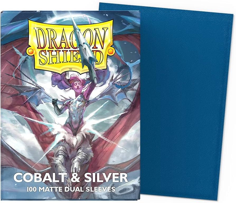 Dragon Shield - 100 Standard Size Matte Dual Card Sleeves - Cobalt & Silver