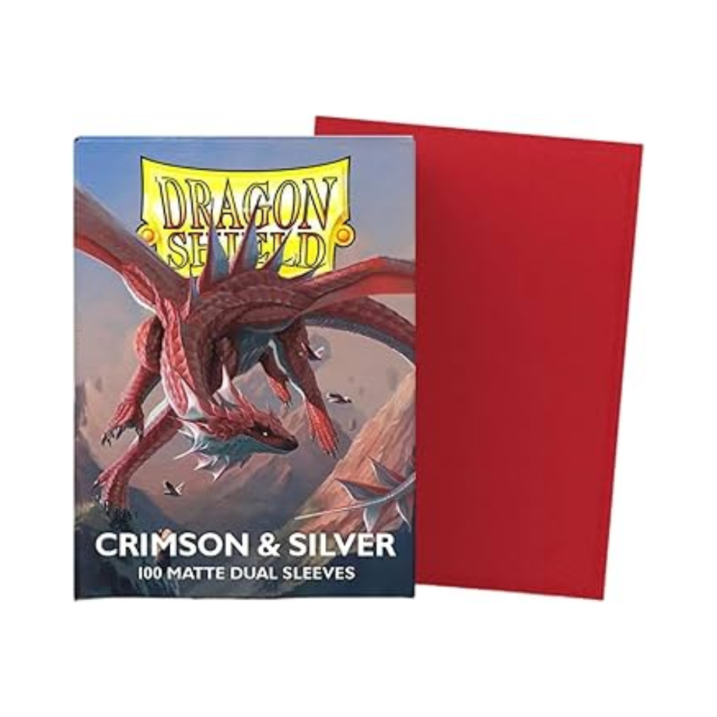 Dragon Shield - 100 Standard Size Matte Dual Card Sleeves - Crimson & Silver