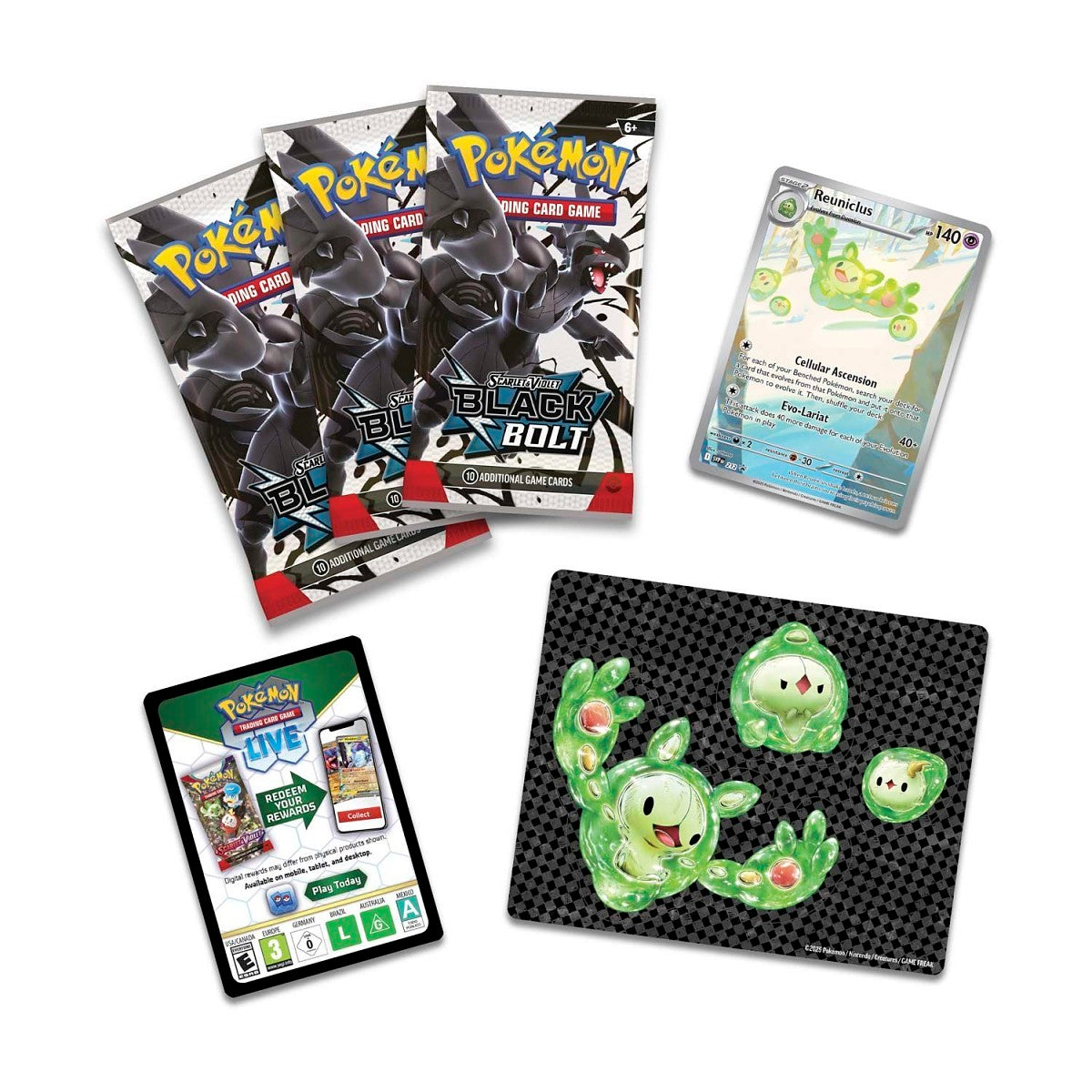 Pokemon TCG Scarlet & Violet SV10.5 Black Bolt Tech Sticker Blister Pack – 3 Packs (englisch)