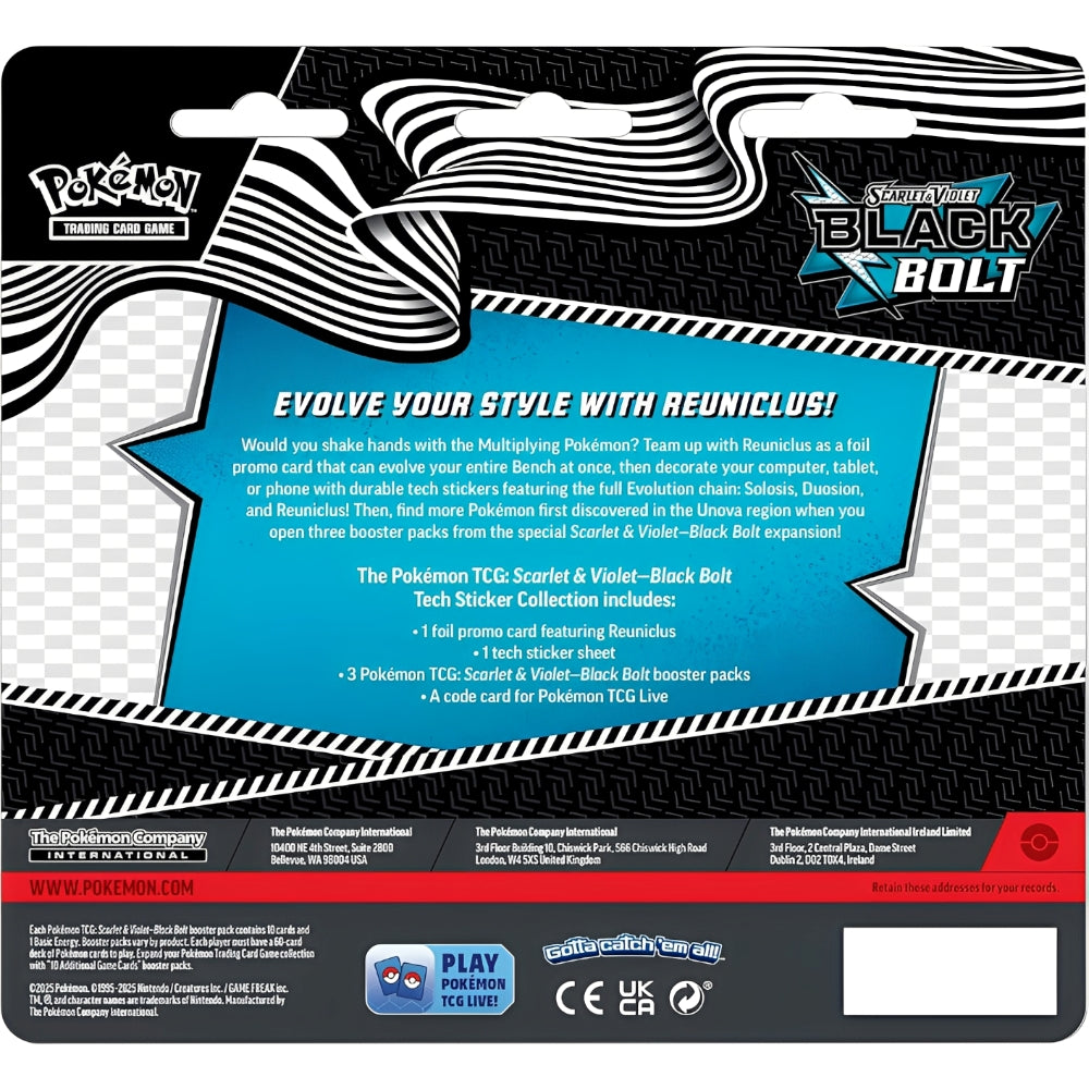 Pokemon TCG Scarlet & Violet SV10.5 Black Bolt Tech Sticker Blister Pack – 3 Packs (englisch)