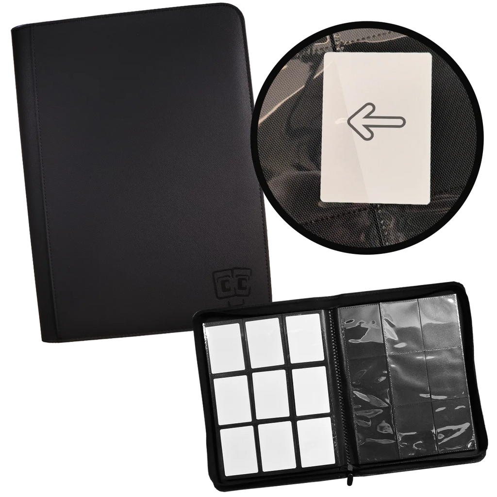 TCG Guru – 9er Pocket Binder Schwarz - Lederoptik (Ordner mit Reissverschluss)