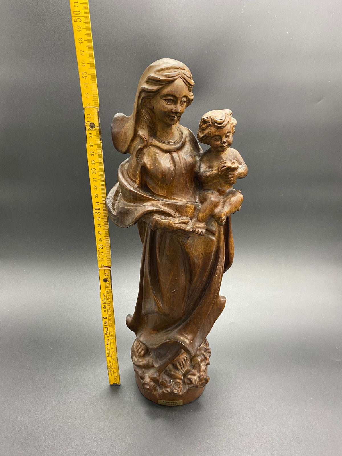 Heilige Maria & Jesus Handarbeit Naturholz Statue geschnitzt - 46,5 cm hoch - guter Zustand