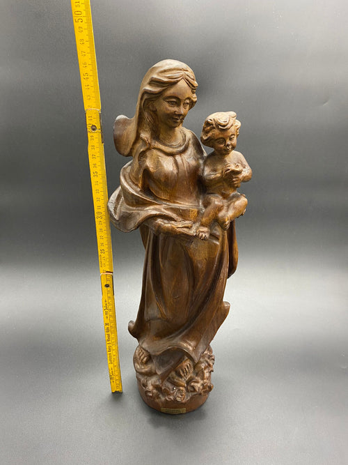 Heilige Maria & Jesus Handarbeit Naturholz Statue geschnitzt - 46,5 cm hoch - guter Zustand