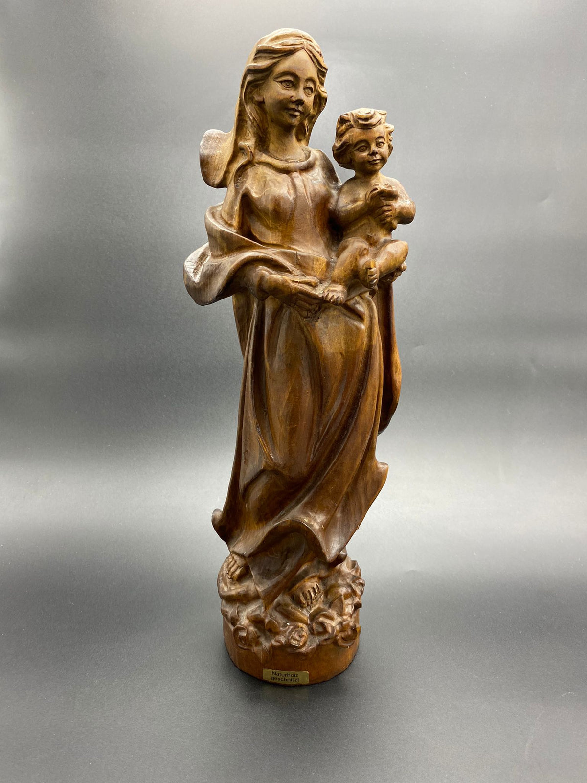 Heilige Maria & Jesus Handarbeit Naturholz Statue geschnitzt - 46,5 cm hoch - guter Zustand