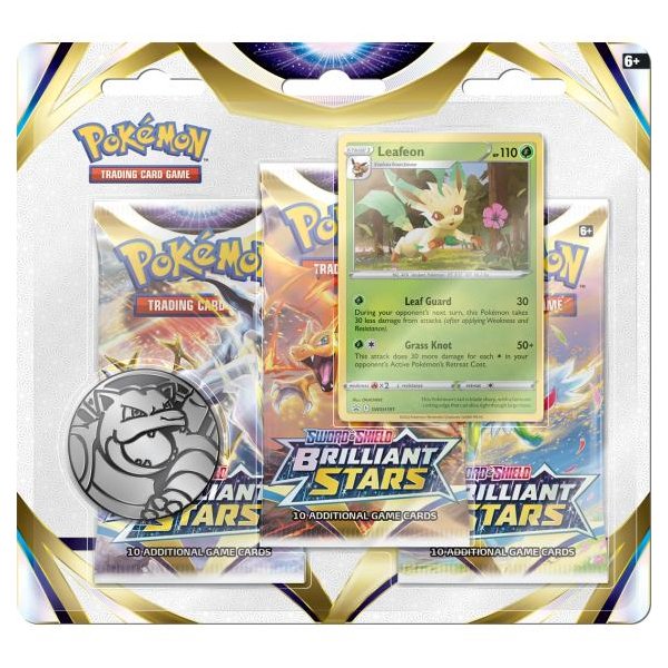 Pokemon Sword & Shield Brilliant Stars 3 Pack Blister - Leafeon (englisch)